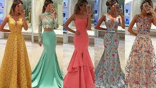 VESTIDOS largos de fiesta elegantes  ideas de invitada de boda madrina  Tendencias MODA 2019 [upl. by Odnumde]