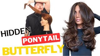 Easy HIDDEN ponytail BUTTERFLY haircut [upl. by Ecnerat]