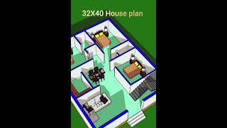 32X40 House plan construction building 2delevation homedesign 2bhkhousedesign 3dhomeplan [upl. by Olaznog181]