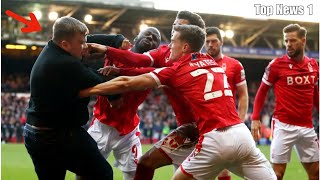 Leicester fan runs onto pitch and throws punches at Nottingham Forest players after goal [upl. by Arbba]