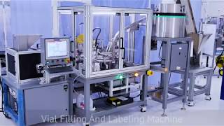 Automated vial filling capping and labeling machine with a FANUC SR3iA SCARA Robot [upl. by Willock554]