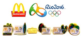 2016 McDONALDS RIO OLYMPIC GAMES BRAZIL OLYMPICS PINS COLLECTORS SET 6 HAPPY MEAL TOYS REVIEW [upl. by Ecirted]