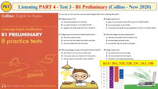 B1 Preliminary  Collins  Listening Part 4 Test 3 2020  Transcript  Key [upl. by Timrek]