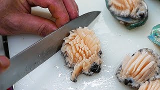 Korean Street Food  ABALONE Sashimi Seafood Soup Korea [upl. by Karalynn]