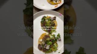 Shredded beef tostado w Avocado Chimicurri sauce 🌮 healthyrecipes [upl. by Aelsel]