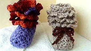 Crochet Ruffled CUFF Baby Booties how to baby booties pattern [upl. by Pendleton908]