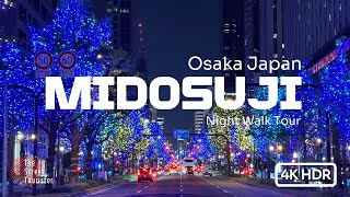 Osaka Japan MIDOSUJI Illumination Night Walk Tour 2024 4K HDR [upl. by Maddox292]