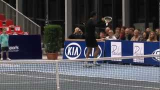 Yannick Noah dancing on court  shake itMansour Bahrami Henri Leconte Guy Forget Nov 2012 [upl. by Anchie]