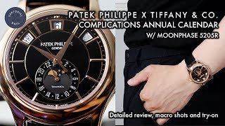 Patek Philippe x Tiffany amp Co Annual Calendar wMoon Phase Rose Gold Mens Watch 5205R Details [upl. by Hpseoj]