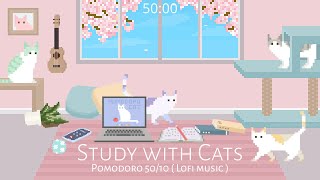 Study with Cats 🌸 Pomodoro Timer 5010  Relaxing lofi x Animation  Cherry blossom edition ♡ [upl. by Anaihr831]