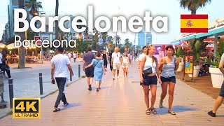 BARCELONETA BEACH AND BOARDWALK SUMMER TOUR BARCELONA SPAIN 4K [upl. by Gerge]