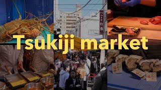 Exploring Tsukiji Market Japanese Street Food 🍣🦪🍺  築地市場で食べ歩きvlog [upl. by Anilehcim95]