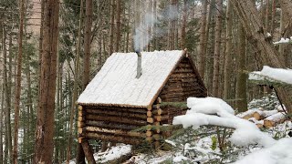 Building a Bushcraft Log Cabin for Survival in the Woods Life Off The Grid [upl. by Yessydo725]