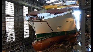 4K  Irish Ferries Newbuild WBYEATS Naming  Launching Ceremomy at FSG Flensburg [upl. by Ahsiloc]