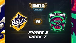 SMITE PRO LEAGUE Bolts vs Dragons Phase 3 Week 7 [upl. by Adrahc]