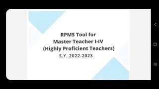 DepEd Memo No 008 s 2023  RPMS TOOL FOR MASTER TEACHER IIVHighly Proficient Teachers SY 2225 [upl. by Fredel]