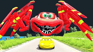 Escape From Lightning McQueen Robot Spider Eater  Monsters Cars Ride Chase  BeamNG Drive [upl. by Ricca]