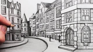 How to Draw Buildings in Perspective A Street in Edinburgh [upl. by Ennairda]