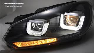 SWDRLtube Scheinwerfer VW Golf VI 0812 Dynamischer Blinker LED TFL black SWTuning [upl. by Lussi]