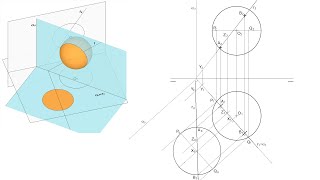 Intersección de una recta con una esfera en Sistema Diédrico [upl. by Tergram]