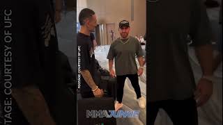 Max Holloway and Alexander Volkanovski have a respectful interaction at UFC 308 hotel 🤝 [upl. by Thursby854]