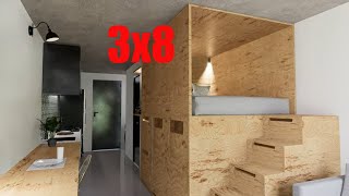 PLANO PARA APARTAESTUDIO DE MENOS DE 25 METROS CUADRADOS 3x8 QUE APROVECHA EL ESPACIO [upl. by Arst]