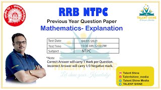 RRB NTPC  4Jan21 MatheMatics Explanation [upl. by Gibrian]