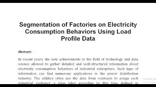 Segmentation of Factories on Electricity Consumption Behaviors Using Load Profile Data [upl. by Airekahs856]