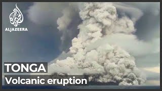 Tsunami waves crash ashore in Tonga after volcanic eruption [upl. by Cas]