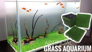 Fish Tank Decoration Ideas  Artificial grass in Aquarium  How to use ARTIFICIAL GRASS in Aquarium [upl. by Arada]