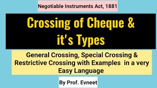 Crossing of Cheques  Types of Crossing of Cheque Crossing and its types  CA Inter [upl. by Ancel157]