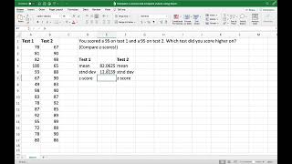 Calculate zscores and use them to compare values using Excel [upl. by Pacien]