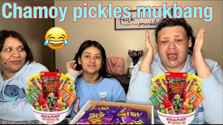 Chamoy pickles mukbang with Selena and Edith [upl. by Aridni743]