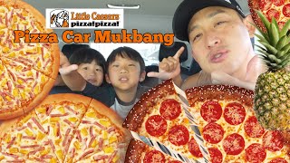 Little Caesars Car Mukbang Does Pineapple belong on pizza [upl. by Bender]