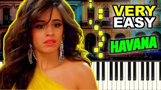 Camila Cabello  Havana  Piano Tutorial  Slow  Easy  Notes [upl. by Anoed]