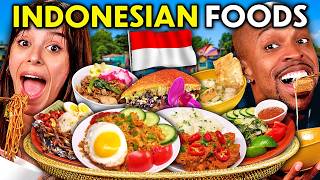 Americans Try Indonesian Food For The First Time Nasi Goreng Mie Tek Tek Gadogado [upl. by Zurkow217]