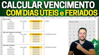 Calcular Prazo de Vencimento com Dias Úteis Feriados ou Dias Corridos  Data Inicial e Final Excel [upl. by Enelcaj]