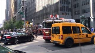 FDNY LADDER 4 BLASTING AIR HORN WHILE RESPONDING WITH FDNY ENGINE 54 AGAINST TRAFFIC ON 6TH AVENUE [upl. by Janeva]