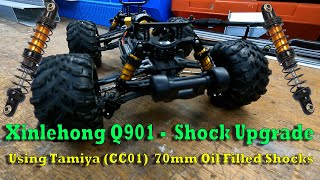 Xinlehong Q901  Shock Upgrade Using Tamiya CC01 70mm Oil Filled Shocks [upl. by Cattan286]