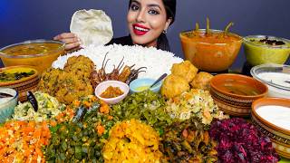 ASMR Eating South Indian Thali SadhyaSambarKheerPapadRiceVeg Stir Fry ASMR Eating Food Video [upl. by Elleuqar]