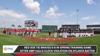 Red Sox Braves Spring Training Game Ends On New Pitch Clock Violation Rule [upl. by Oiralednac]