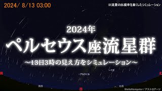 2024年 ペルセウス座流星群のシミュレーション（8月13日午前3時の見え方） [upl. by Attebasile]