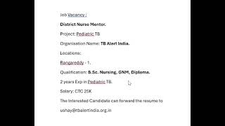 District Nurse Mentor Salary 25000 pm Qualification BSc Nursing GNM Diplomashorts [upl. by Cenac250]