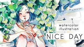 NICE DAY Watercolor speedpaint [upl. by Aihsenat]