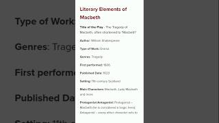 Macbeth  William Shakespeare  Literary Elements  English Literature notes  youtubeshorts [upl. by Elsa]