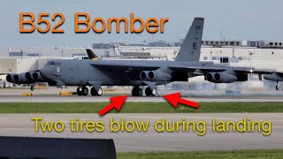 Boeing B52 Stratofortress blows two tires during landing [upl. by Cacka]