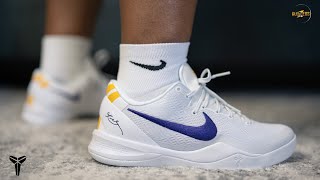 KOBE 8 PROTRO quotLAKERS HOMEquot  REVIEW SIZING amp ONFOOT [upl. by Kcorb]