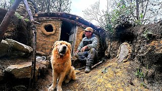 Camping alone Rebuilding survival shelter Bushcraft Camping in the rain [upl. by Llerrej901]