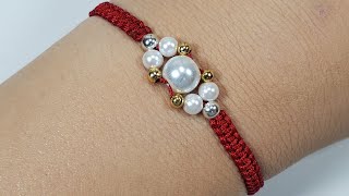 DIY Pulsera de hilo con cuentas y perlas fácil de hacer [upl. by Uht921]