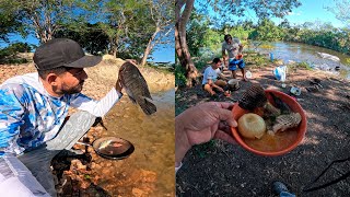 Pesca cocina y campamento pescamos en el amanecer PECES GIGANTES hicieron esto a nuestros arpones [upl. by Aimak]